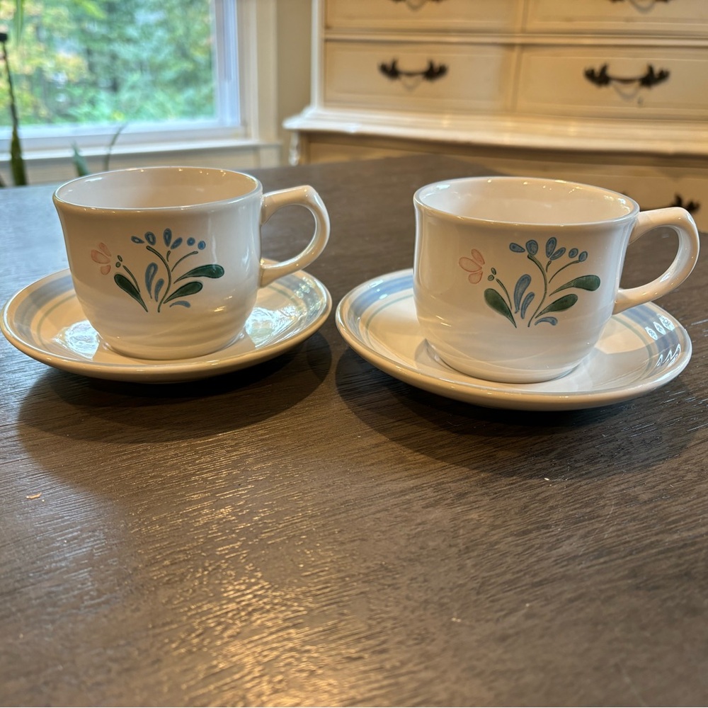 {Yamaka} Fascino Stoneware Coffee Mug Tea Cup Floral Design Japan - 4pc set